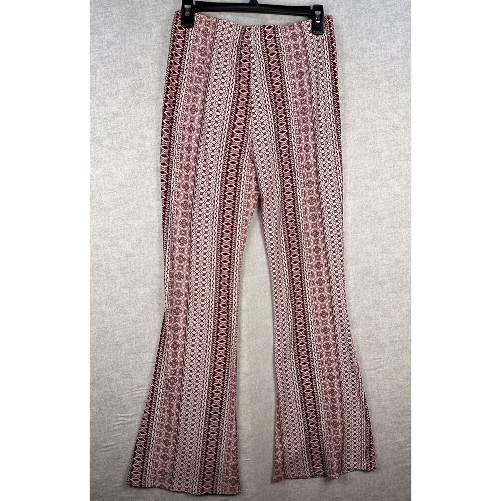 LA Gypsy Boho Womens Flare Bell Bottom Yoga Pants Red Paisley Size Medium